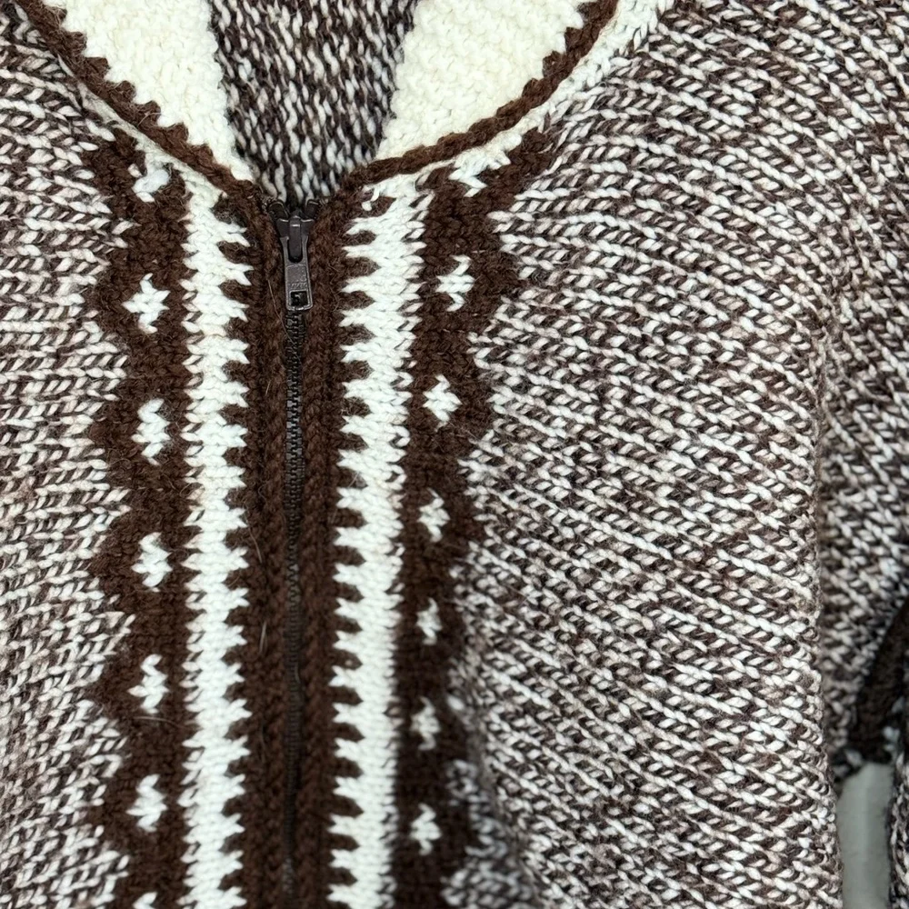 Vintage Hand Knit Lodge Sweater Nordic Zip Cardigan Oversized